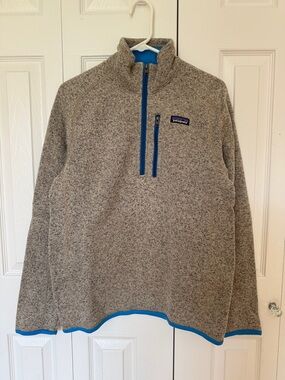 Patagonia Heather Gray Fleece Pullover with Blue Accents